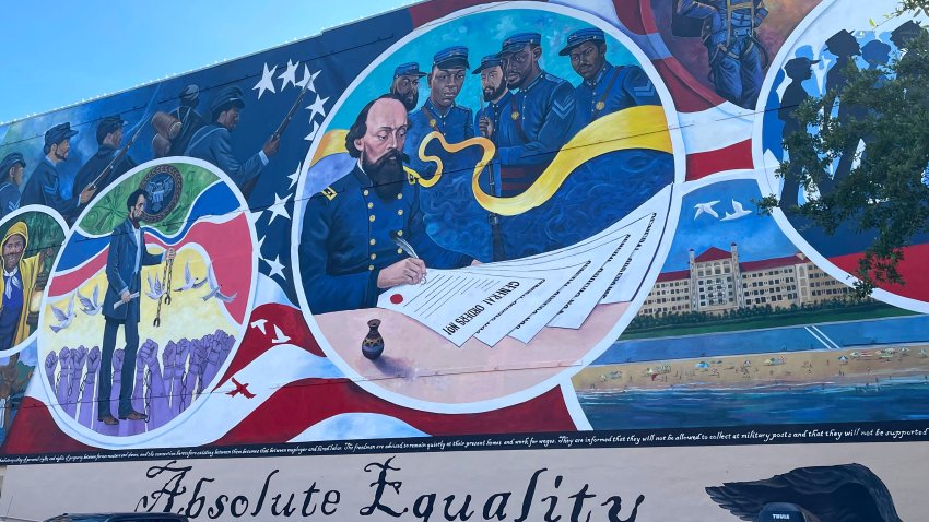 A Juneteenth mural in The Strand District in Galveston, Texas.