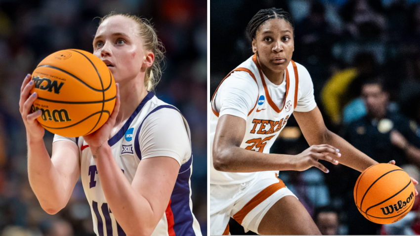 (LEFT) TCU Horned Frogs guard Hailey Van Lith (10) shoots a free throw during the second half of a Sweet 16 NCAA Tournament basketball game against the Notre Dame Fighting Irish at Legacy Arena. Mandatory Credit: Vasha Hunt-Imagn Images
(RIGHT) Texas Longhorns forward Madison Booker (35) brings the ball up in the second half of the Longhorns’ NCAA Playoff Regional semi-final game against the Tennessee Lady Vols at Legacy Arena in Birmingham Alabama, March 29, 2025. Mandatory Credit: Sara Diggins/American-Statesman / USA TODAY NETWORK via Imagn Images